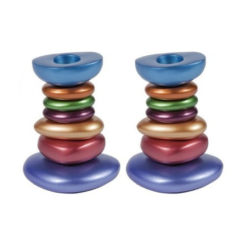 Candlesticks - Stones - Multicolor, 3.3x2.5 inch