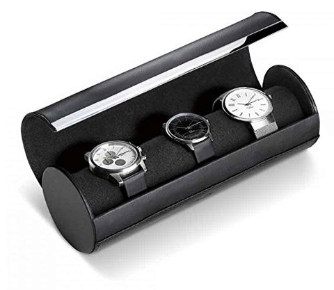 Giorgio Watch Box Leather Black, Stainless Steel Polished, 22cm