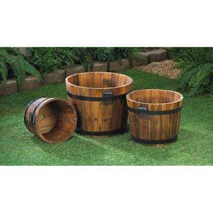Apple Barrel Planters Trio (Large: 15" x 15" x 12" high; medium: 12" x 12" x 9¾" high; small: 10" x 10" x 7½" high)