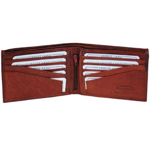 100% Genuine Leather Marshal Tri-fold Mens Walle (Burgundey)