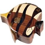 Wood Intarsia Puzzle Boxes, Angel Fish, 4.5 inches x 3.5 inches x 2 inches