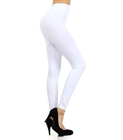 Yelete Solid color, Basic Leggings with Mid-Rise - White