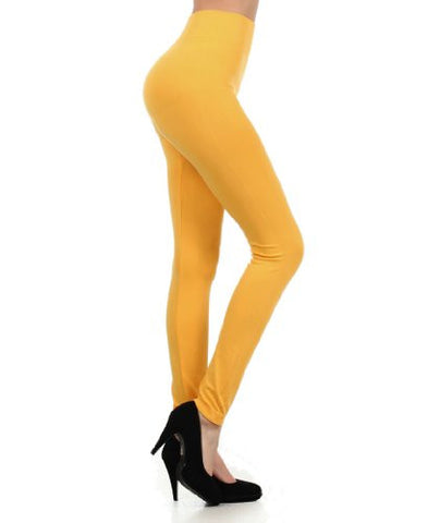 Yelete Solid color, Basic Leggings with Mid-Rise - Mustard