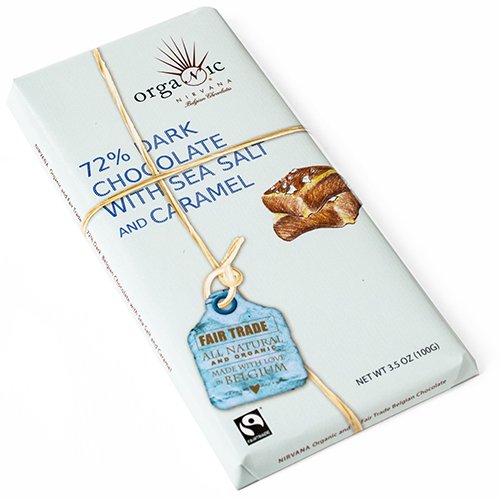 Organic Dark Belgian Chocolate Bar with Caramel and Sea Salt 72%