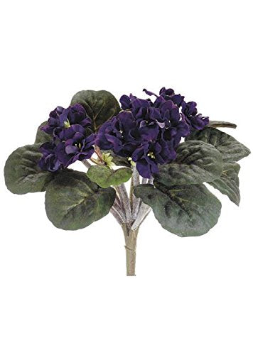 Silk Flowers African Violet Bush in Eggplant 9.5" Tall