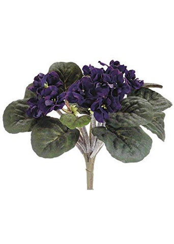 Silk Flowers African Violet Bush in Eggplant 9.5" Tall