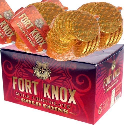 Fort Knox Chocolate Gold Coins 12 2oz/box, 14 coins/mesh bag, mixed sizes