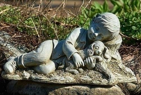 6.5"H BOY SLEEPING WITH DOG GARDEN FIGURE