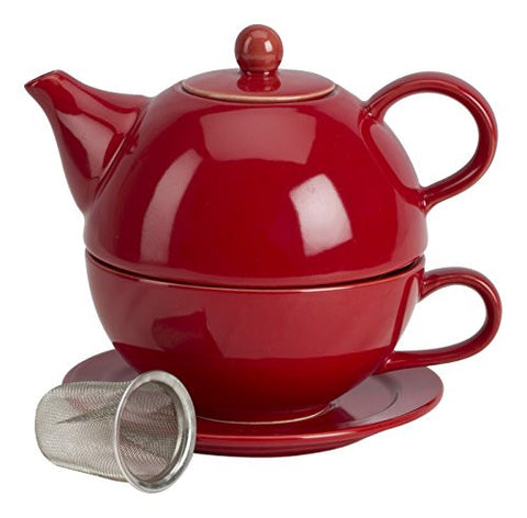 Tea for One with Infuser, Red 10 oz teapot + 8 oz cup