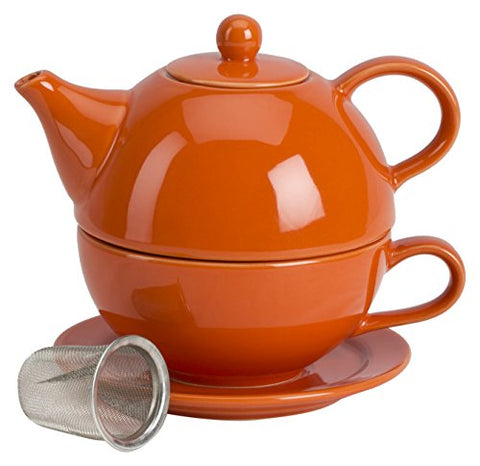 Teaz Cafe Tea For One with Infuser - Orange, 10 oz Teapot/8 oz Cup
