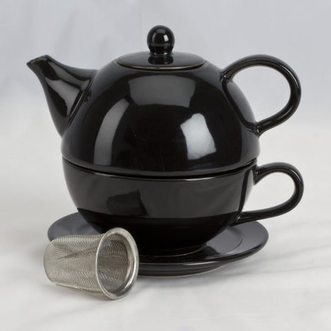 Teaz Cafe Tea For One with Infuser - Black, 10 oz Teapot/8 oz Cup
