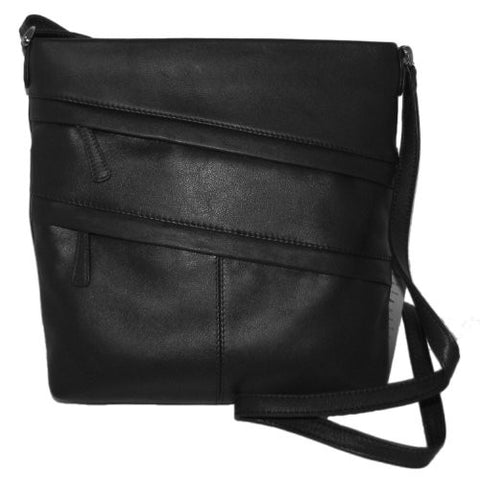 Leather Cross-body Shoulder Handbag, Black