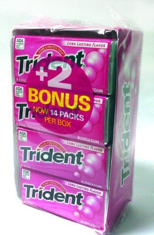 Trident Bubblegum Sugar Free Gum 14 Packs of 18 Pieces