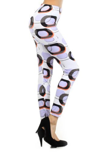 Yelete Geometric Circle Print, Knit Leggings - White