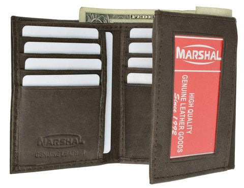 100% Genuine Leather Marshal Tri-fold Mens Walle (Brown)
