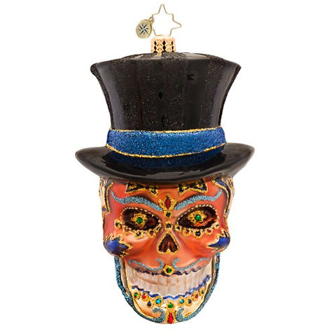 Mr Dead, 4.5", Skeleton Skull with Hat Glass Ornament