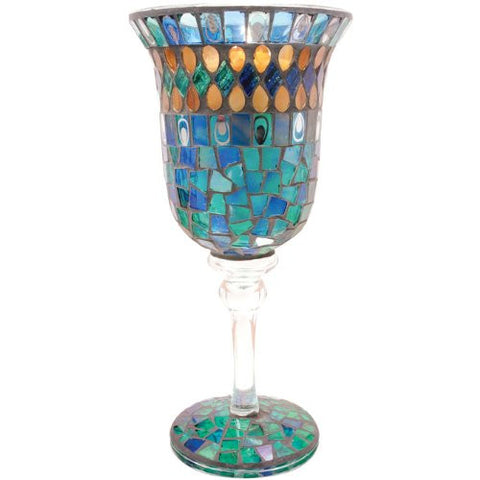 Mosaic Pedestal Candleholder - Peacock Splendor