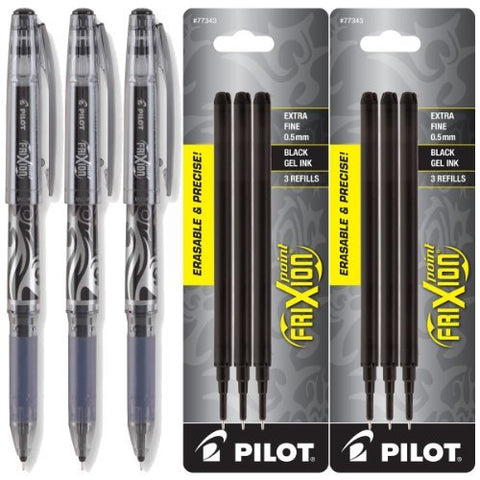 3 Frixion Point Pen, Extra Fine Tip, Black and 2 of 3 Pack Frixion Point Refill, Extra Fine Tip, Black