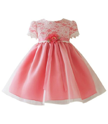 Baby-Girls Vintage Lace Dress - Ivory/Coral, Medium