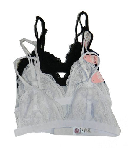 Anemone Women's Lace Bralette (2 Pack),Small/Medium,Black/Black/White/White