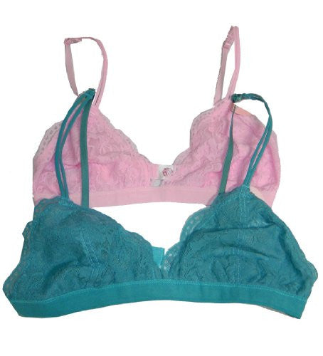 Anemone Women's Lace Bralette (2 Pack),Medium/Large,Light Pink/Light Teal