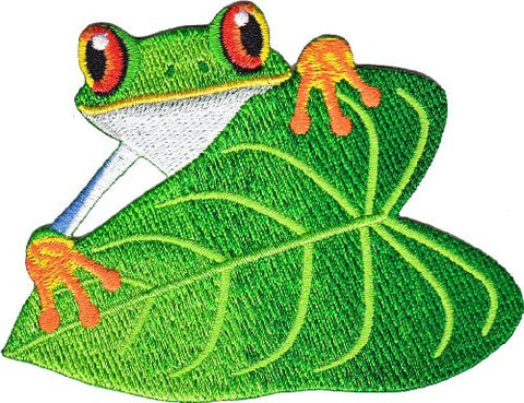 Animals Curious Frog on Leaf- Iron on Patch