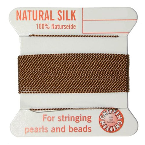 Silk Thread, Size 04 (.6 mm, .024 in) Brown, with needle, 2 m (6.5 ft)