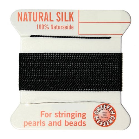 Silk Thread, Size 06 (.70 mm, .028 in) Black, with needle, 2 m (6.5 ft)