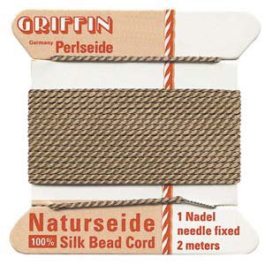 Silk Thread, Size 02 (.45 mm, .018 in) Beige, with needle, 2 m (6.5 ft)