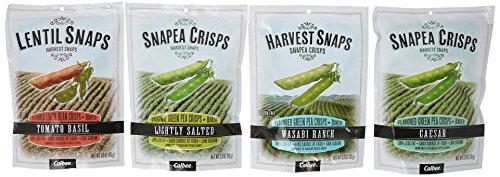 Harvest Snaps Ceasar 3.3 oz and Wasabi Ranch 3.3 oz and Lightly Salted 3.3 oz and Lentil Snaps Tomato Basil 3 oz