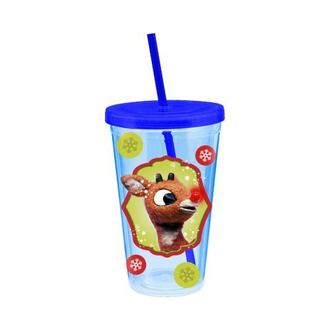 Rudolph 18 oz. Travel Acrylic Cup, 4" x 4" x 8.25"