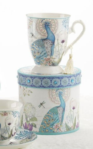 Delton Products Peacock Porcelain Tea and Coffee Mug in Gift Box