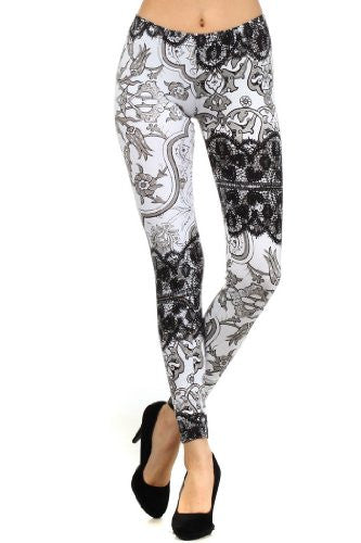Yelete Sublimation Lace Print Knit Leggings S/M