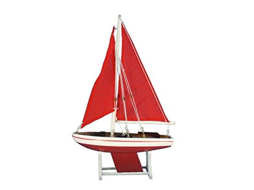 Wooden It Floats 12" - Red with Red Sails Floating Sailboat Model