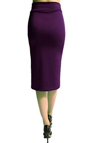 Azules Women's below the Knee Pencil Skirt - Made in USA (eggplant / Large)