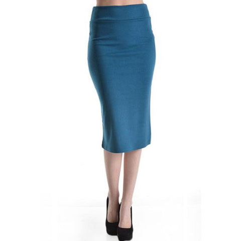 Azules Women's below the Knee Pencil Skirt - Made in USA (Teal / Large)