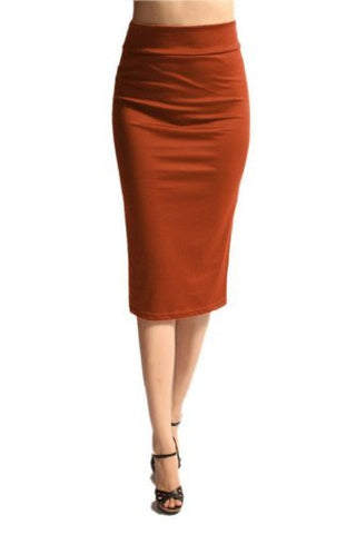 Azules Women's below the Knee Pencil Skirt - Made in USA (Rust / Large)