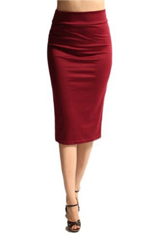 Azules Women's below the Knee Pencil Skirt - Made in USA (Burgundy / Large)