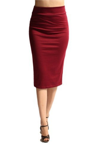 Azules Women's below the Knee Pencil Skirt - Made in USA (Burgundy / Small)
