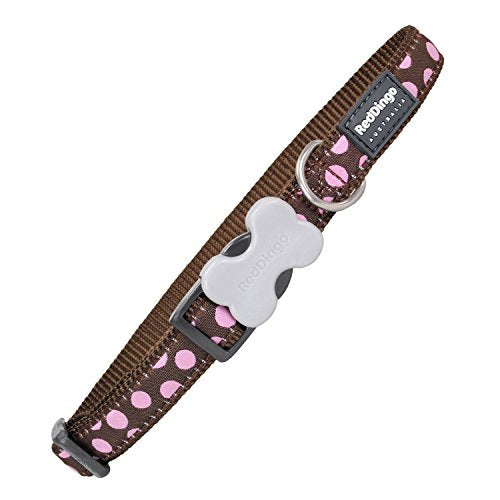 Red Dingo Brown with Pink Dots Dog Collar, Medium/Large/20mm