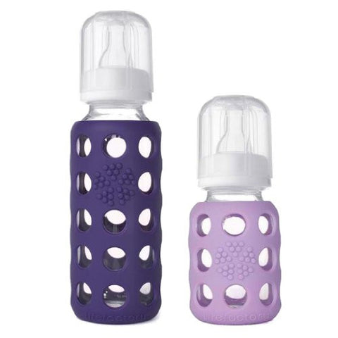 Lifefactory 4 oz & 9oz Glass Bottle with Silicone Sleeve, Twin Pack, Lilac/Purple