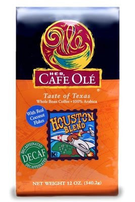 Cafe Ole Whole Bean Decaf Houston Blend Light Roast Coffee 12 Oz.