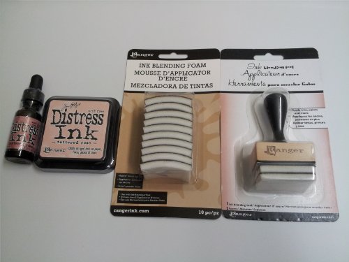 Ranger Ink Blending Tool (plus 2 foams), Ranger Replacement Foams (10 foams), Tim Holtz Distress Ink Pads, Tatterred Rose Stamp Pad and Tim Holtz Distress Tattered Rose 1/2 oz. Reinker