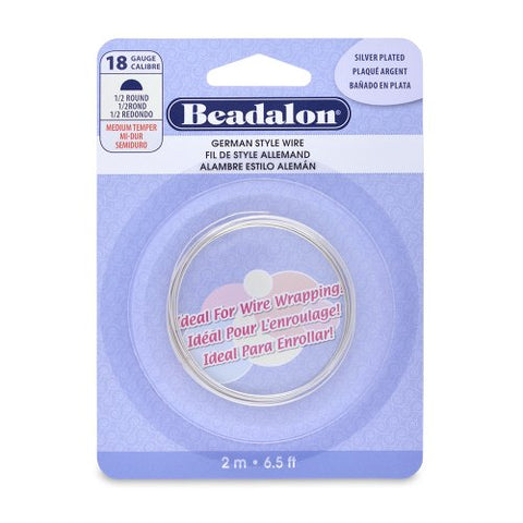 German Style Wire, Half Round, Tarnish Resistant Silver Plated, 18 gauge (.040 in, 1.02 mm), 2 m (6.5 ft)