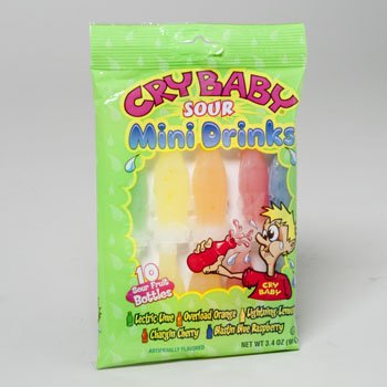 Wax Bottles Cry Baby Sour Fruit Mini Drinks 10ct In Peg Bag