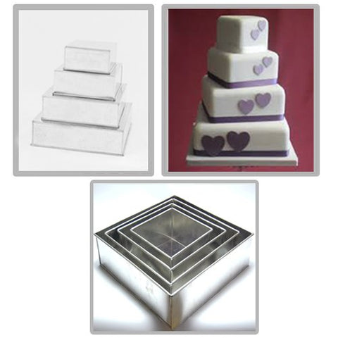 4 Tier Square Multilayer Tin Cake Pan Set, 5" deep 6", 8", 10" & 12" (5" deep)