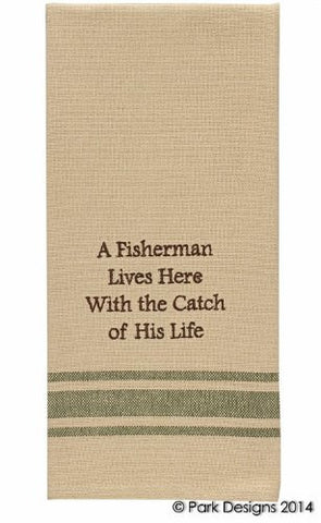 A Fisherman Lives Here Dishtowel