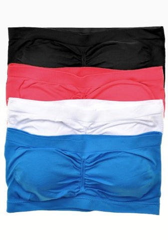 Anenome Women's Strapless Seamless Bandeau Padding (2 or 4 pack),One Size,Coral/White/Blue/Black