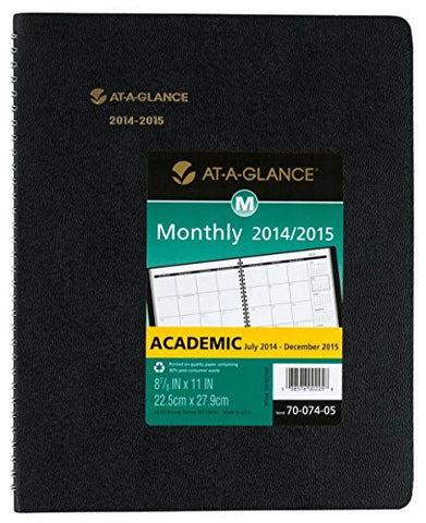 AT-A-GLANCE 2014/2015 Recycled Monthly Planner, July - December, Black, Desk, 9" x 11"
