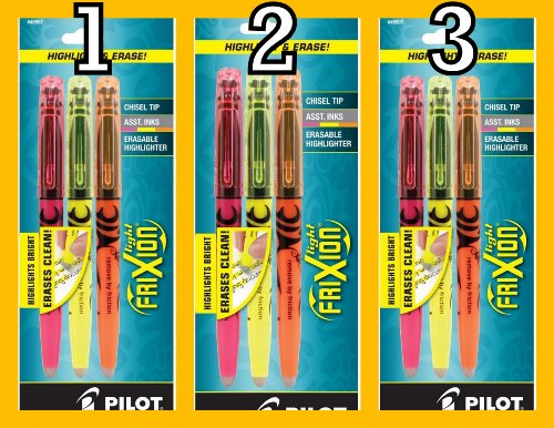FriXion Light Erasable Highlighter, Chisel - 3 Pack, Assorted Ink